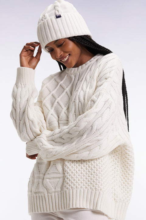 Pull à torsades en laine et coton blanc coupe Oversized - Image 3