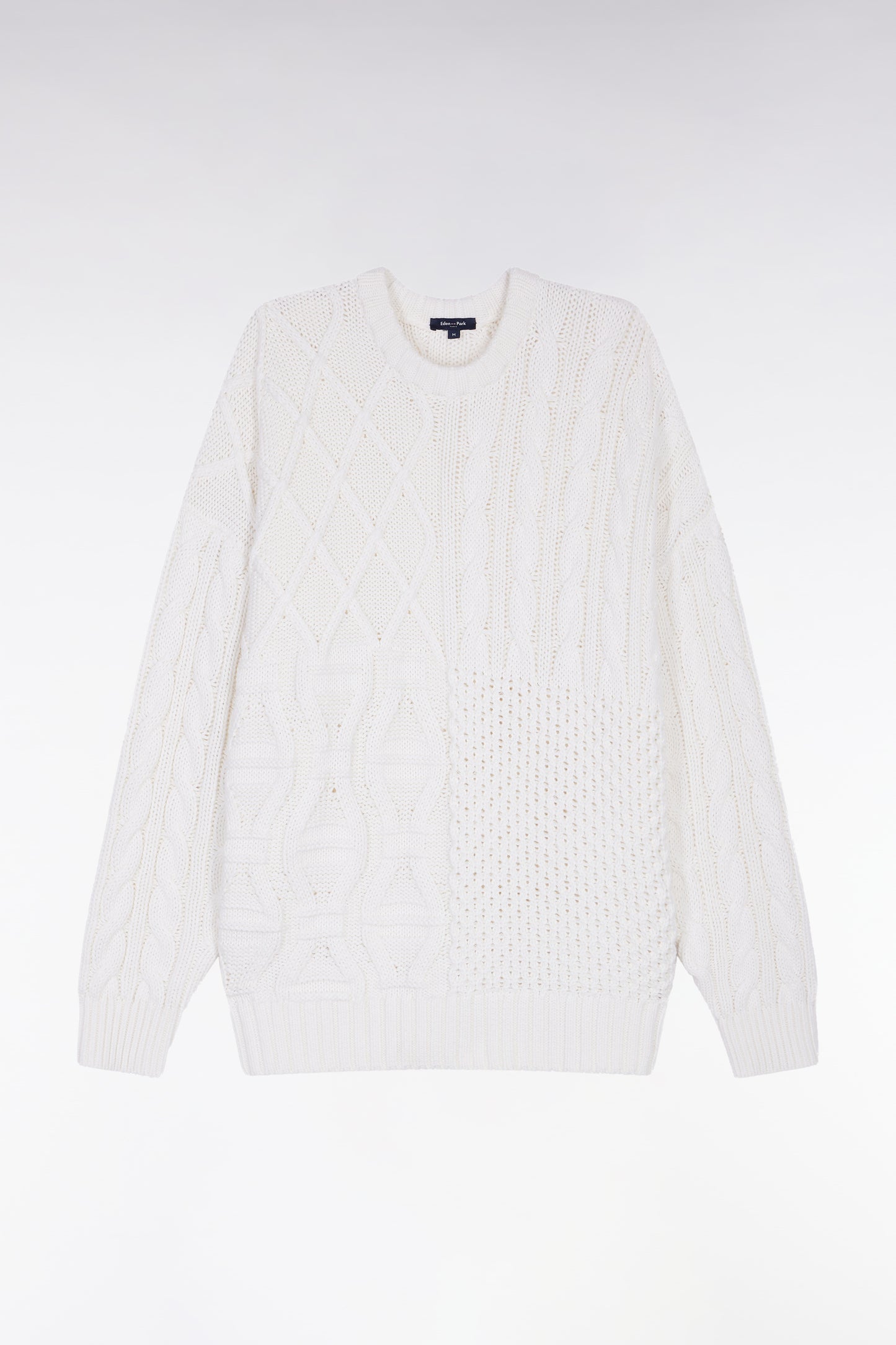 Pull à torsades en laine et coton blanc coupe Oversized