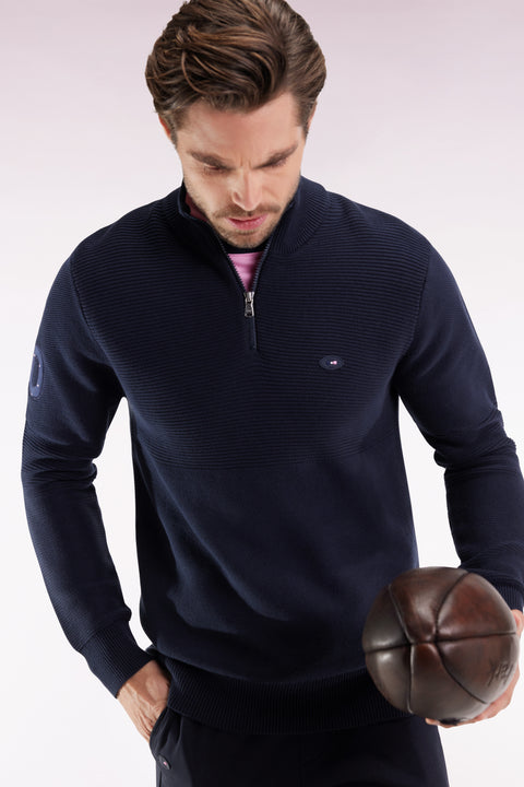 Pull col camionneur XV de France en coton marine - Image 3