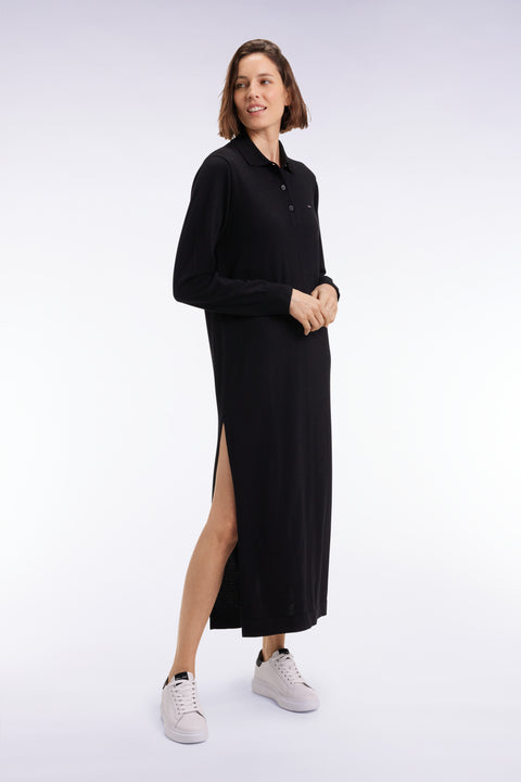 Robe en laine mérinos noire à col polo - Image 3