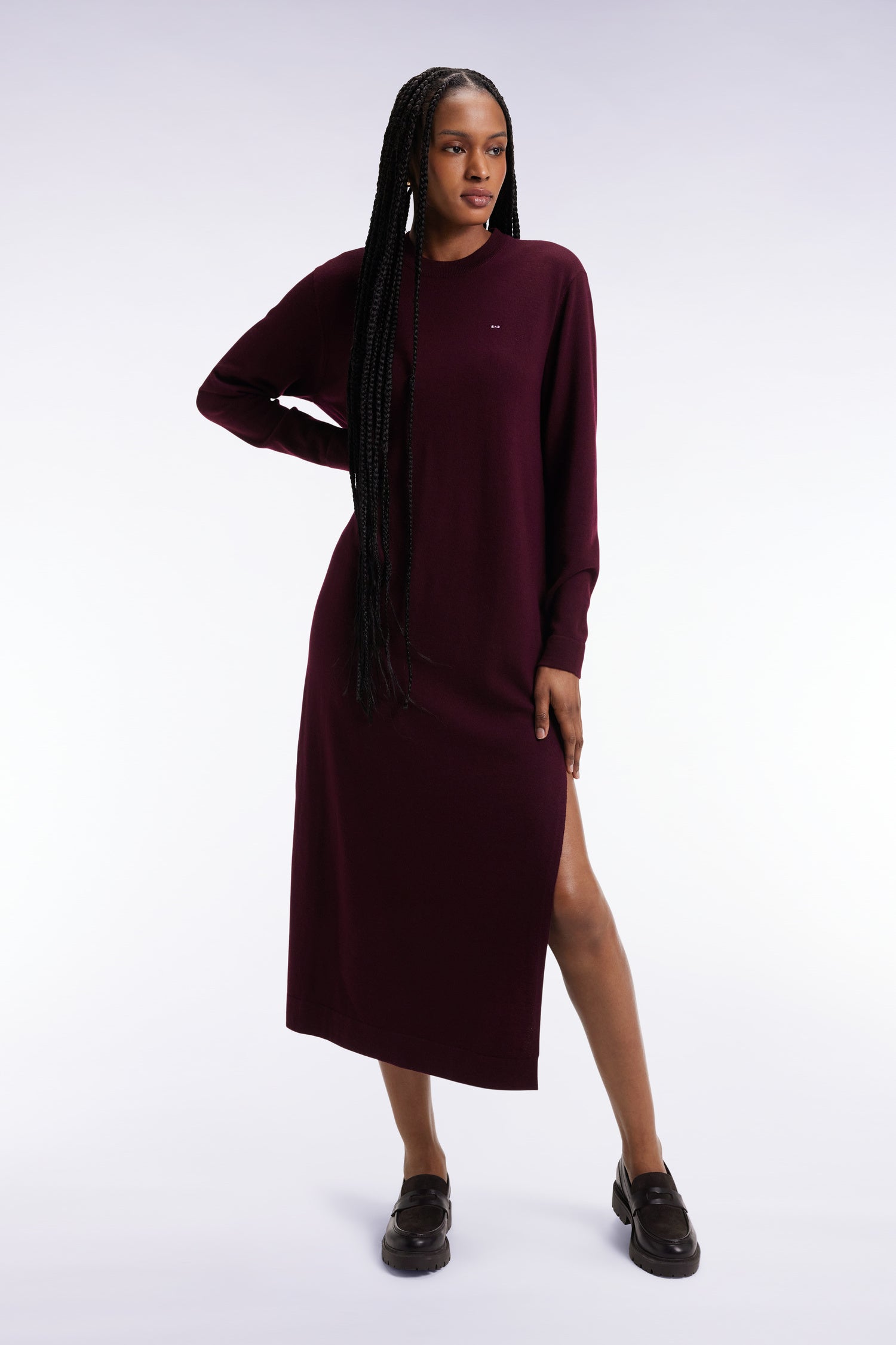 Robe en laine mérinos bordeaux à col rond – Eden Park