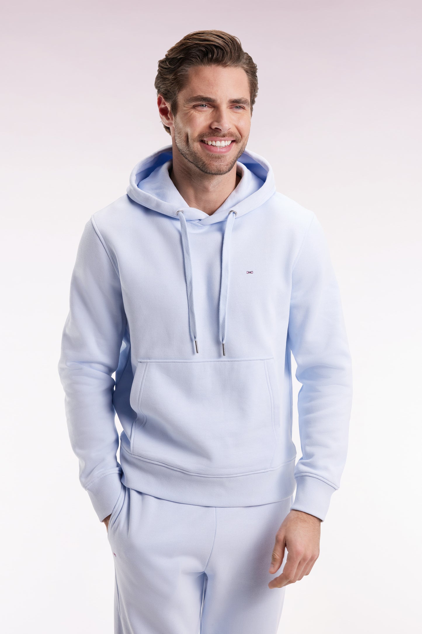 Sweatshirt à capuche en coton ciel coupe droite