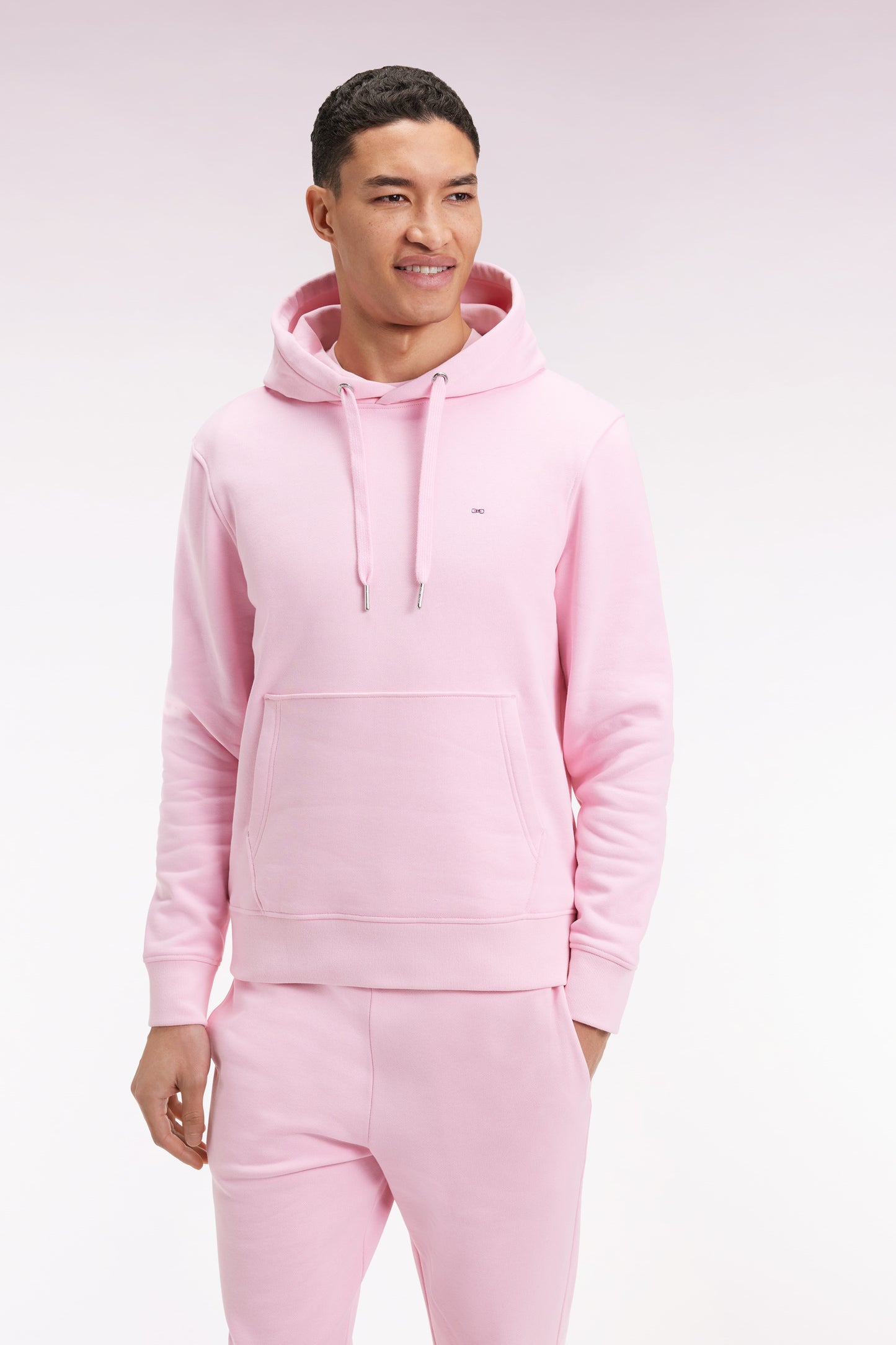 Sweatshirt à capuche en coton rose coupe droite