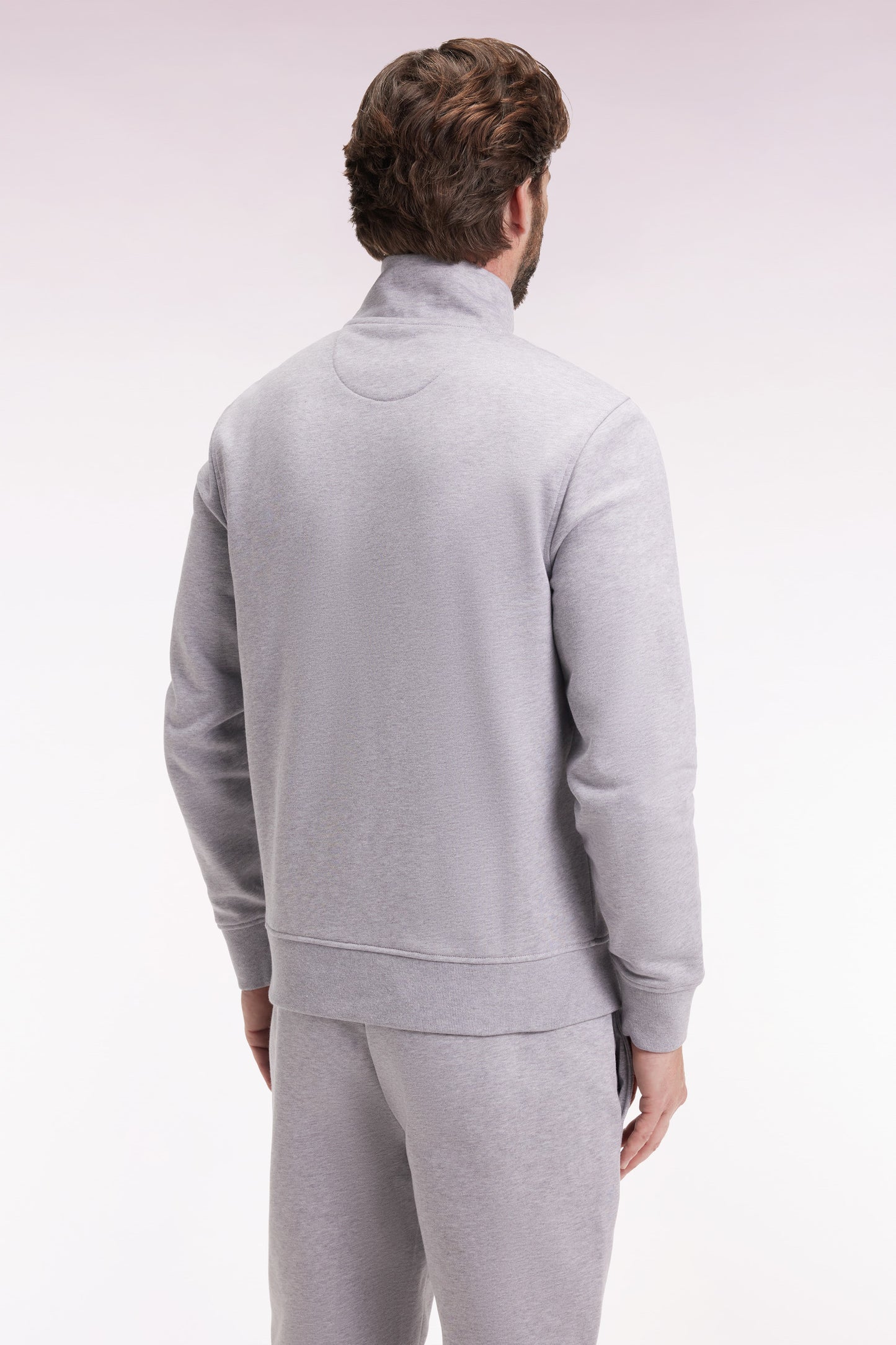 Sweatshirt zippé en coton gris coupe droite