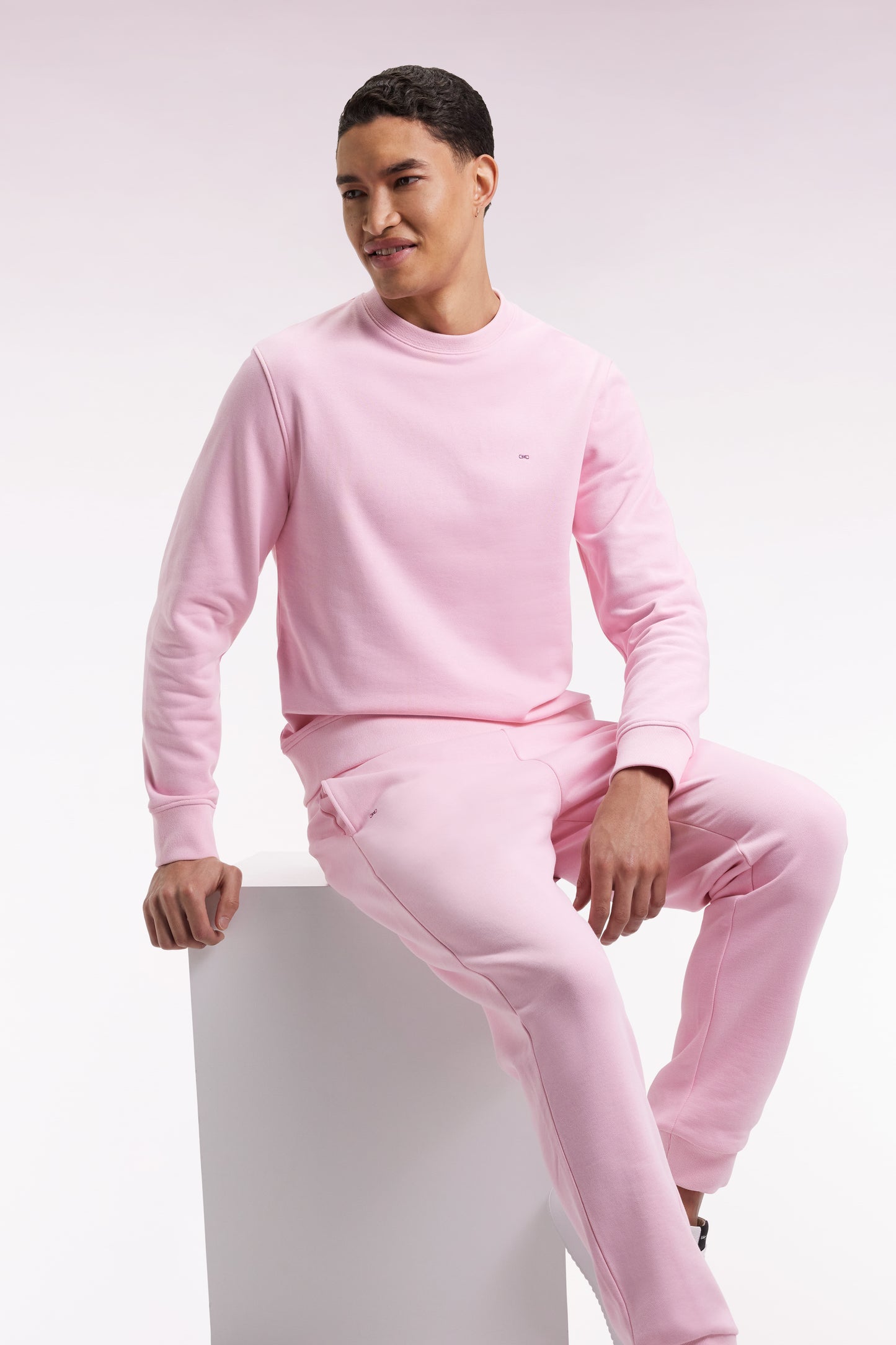 Sweatshirt à col rond en coton rose coupe droite