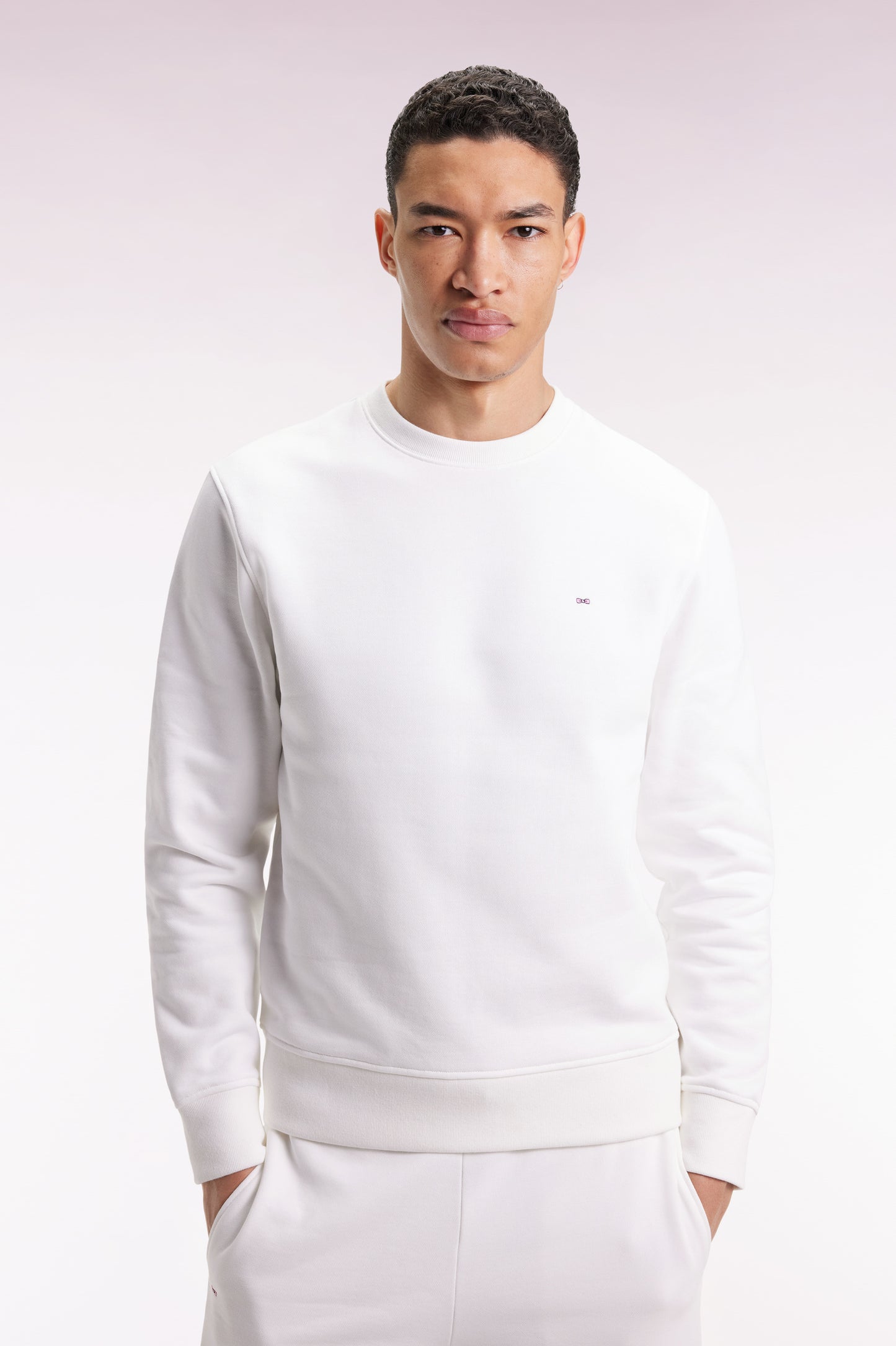 Sweatshirt à col rond en coton blanc coupe droite