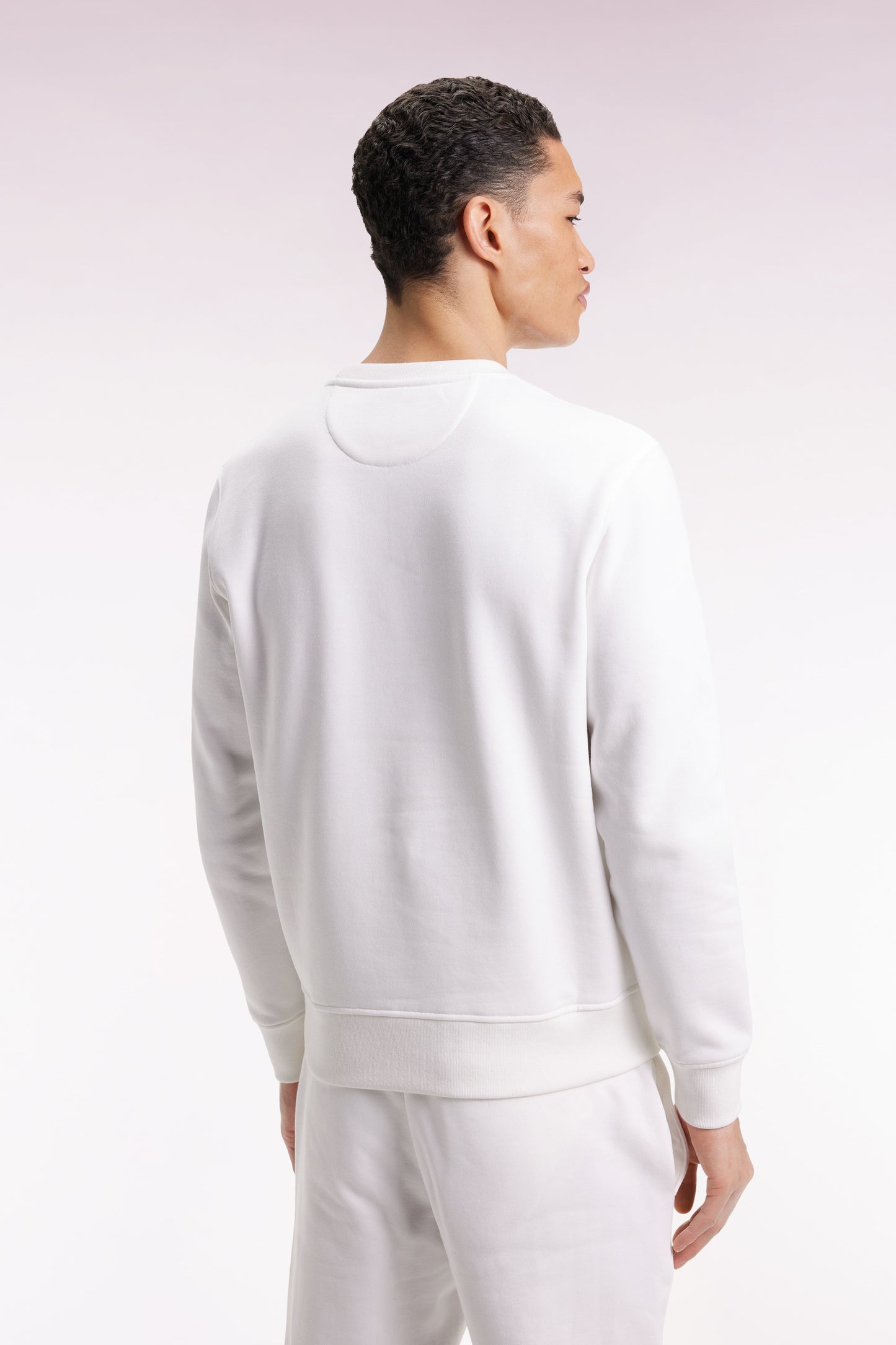 Sweatshirt à col rond en coton blanc coupe droite