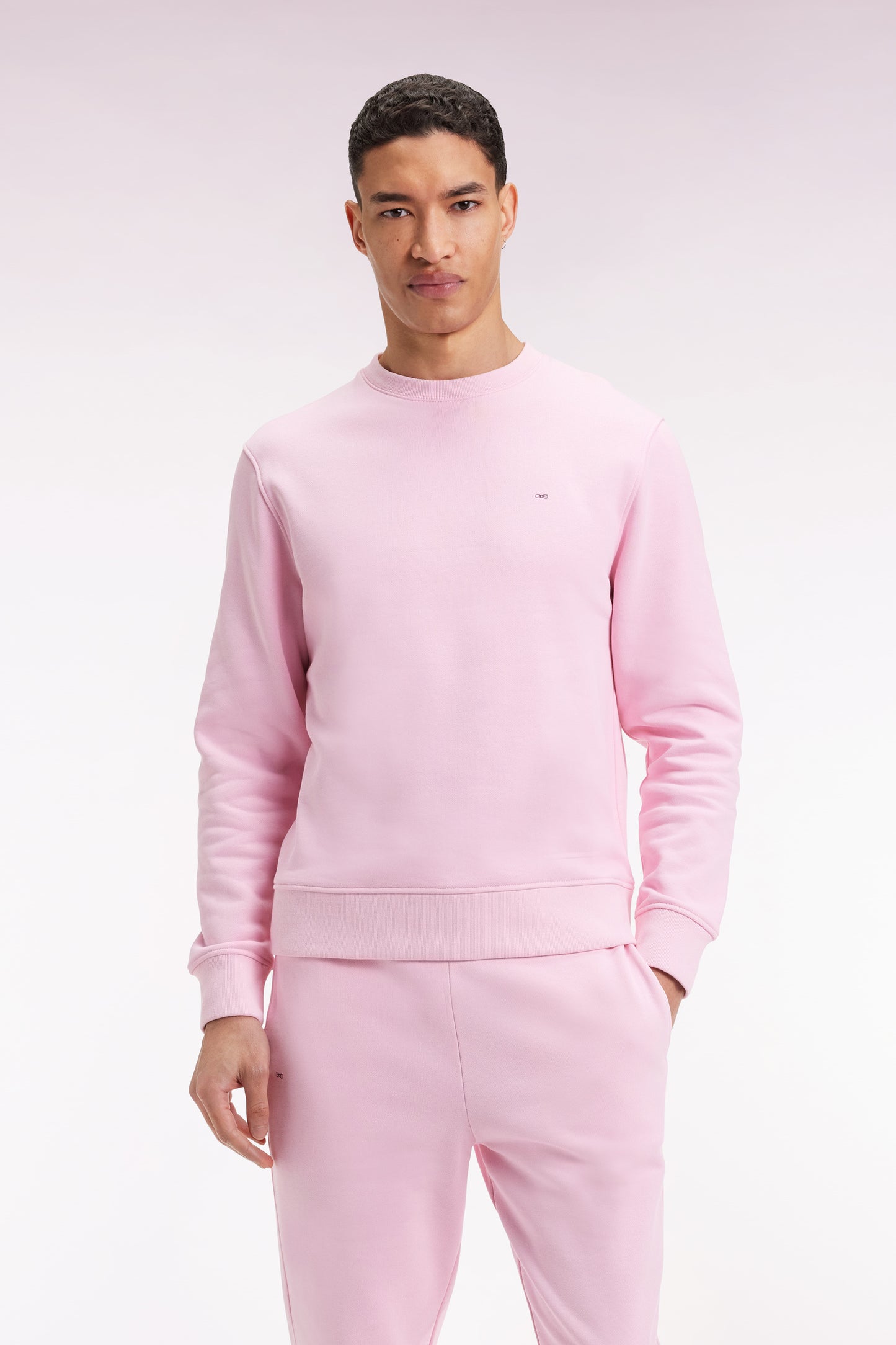 Sweatshirt à col rond en coton rose coupe droite