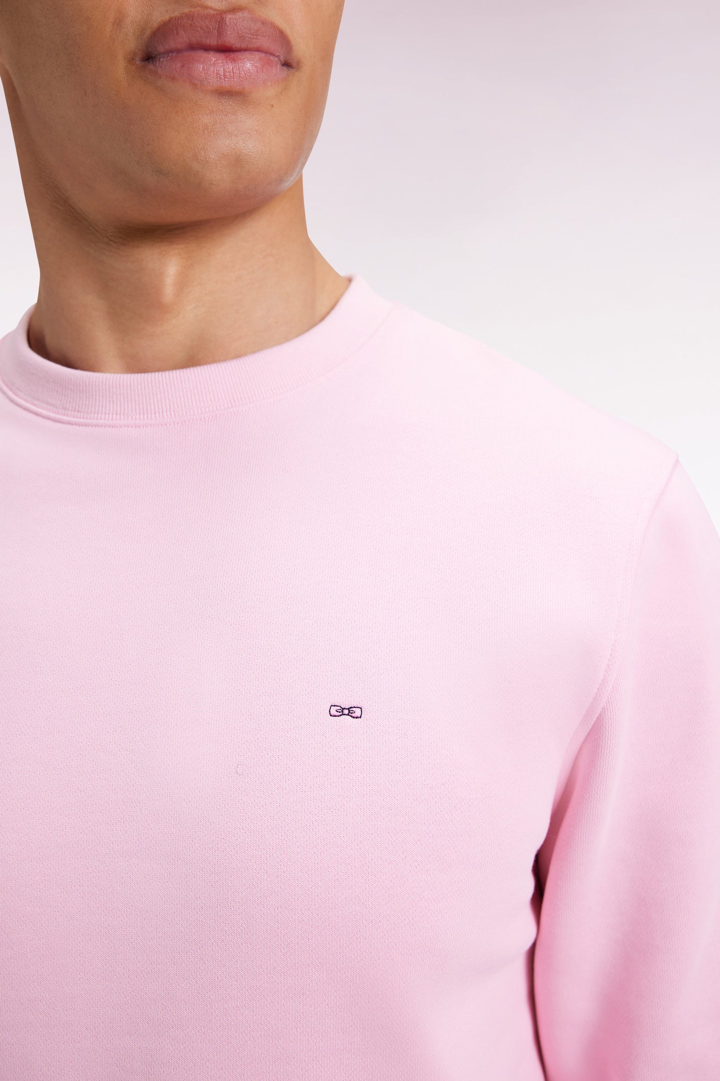 Sweatshirt à col rond en coton rose coupe droite