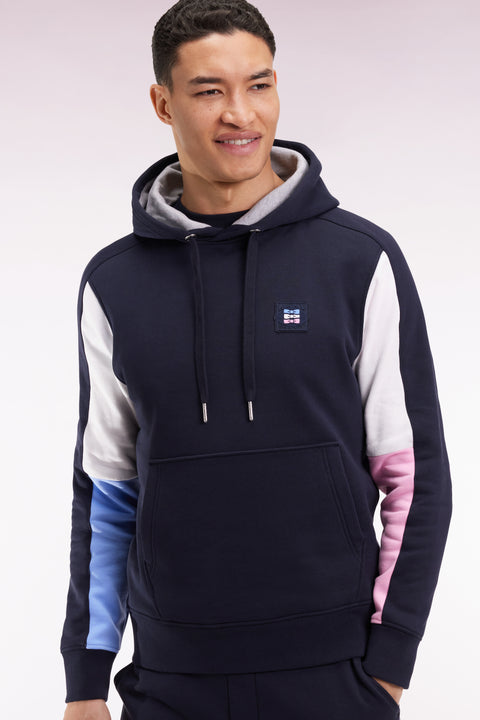 Sweatshirt à capuche marine découpes manches contrastées - Image 3