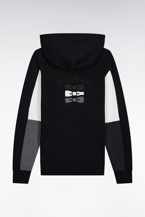 Sweatshirt à capuche noir découpes manches contrastées - Image 2