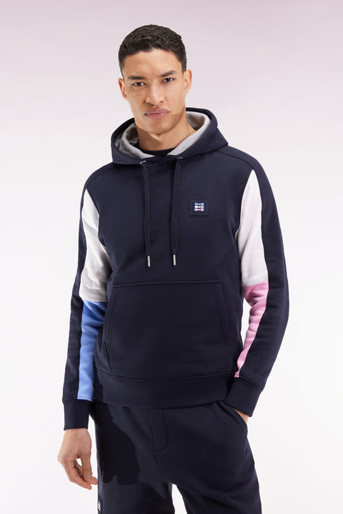 Sweatshirt à capuche marine découpes manches contrastées - Image 1