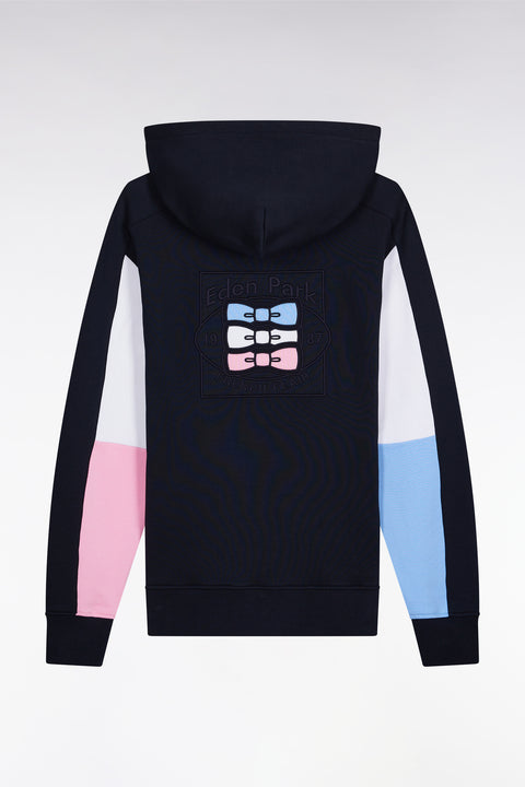 Sweatshirt à capuche marine découpes manches contrastées - Image 2