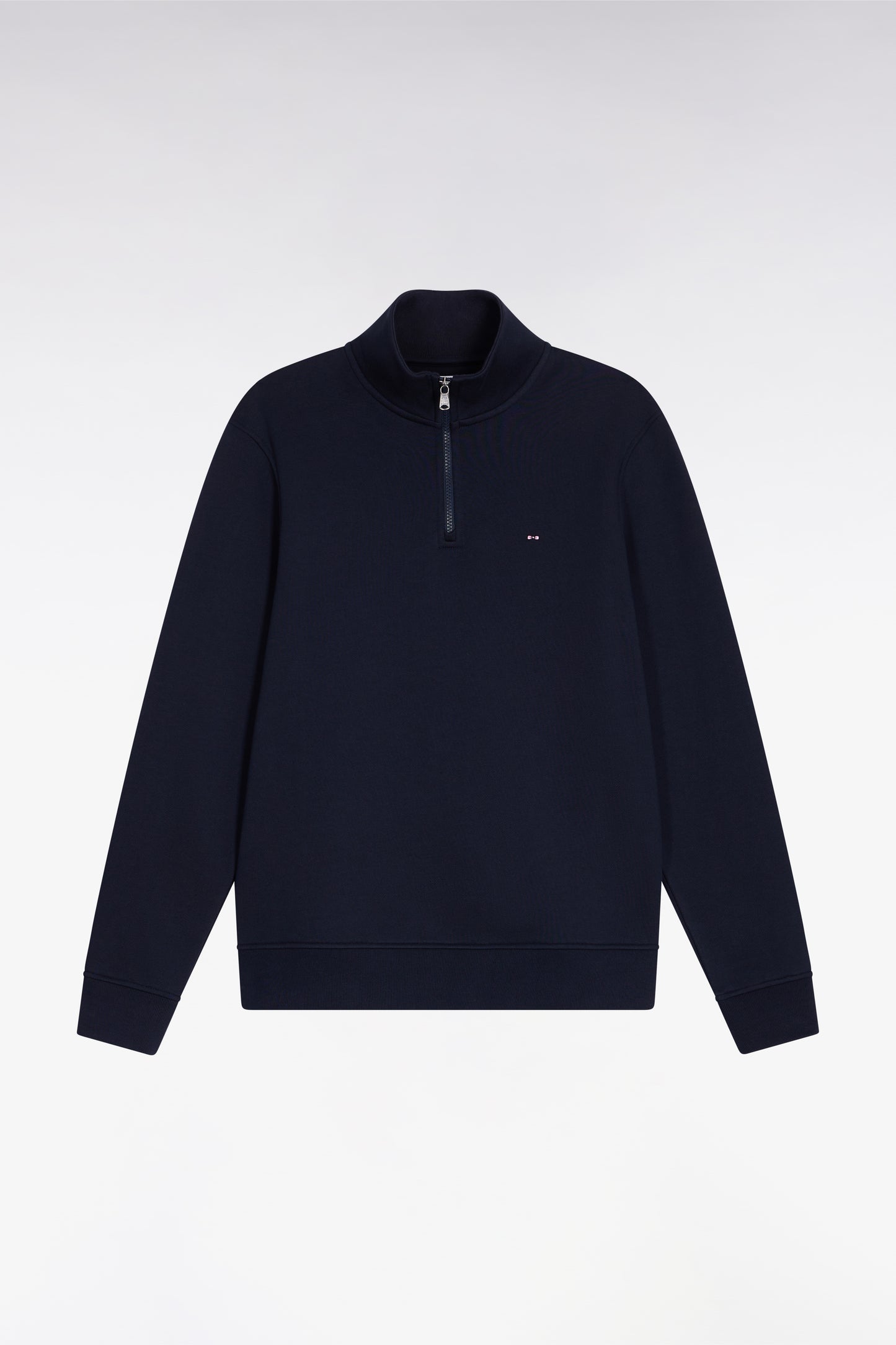 Sweatshirt à col montant zippé en molleton coton marine