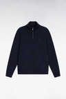 Sweatshirt à col montant zippé en molleton coton marine