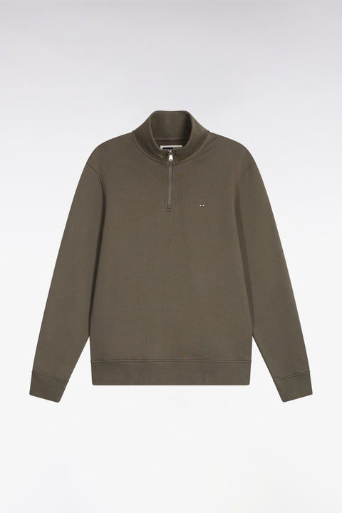 Khaki cotton fleece stand-up collar zip-up sweatshirt - CANCELLED - Image 2
