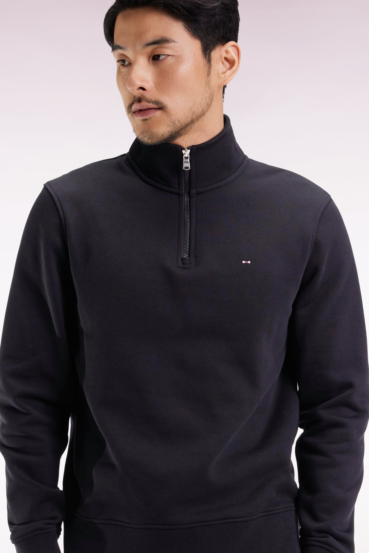 Sweatshirt à col montant zippé en molleton coton noir