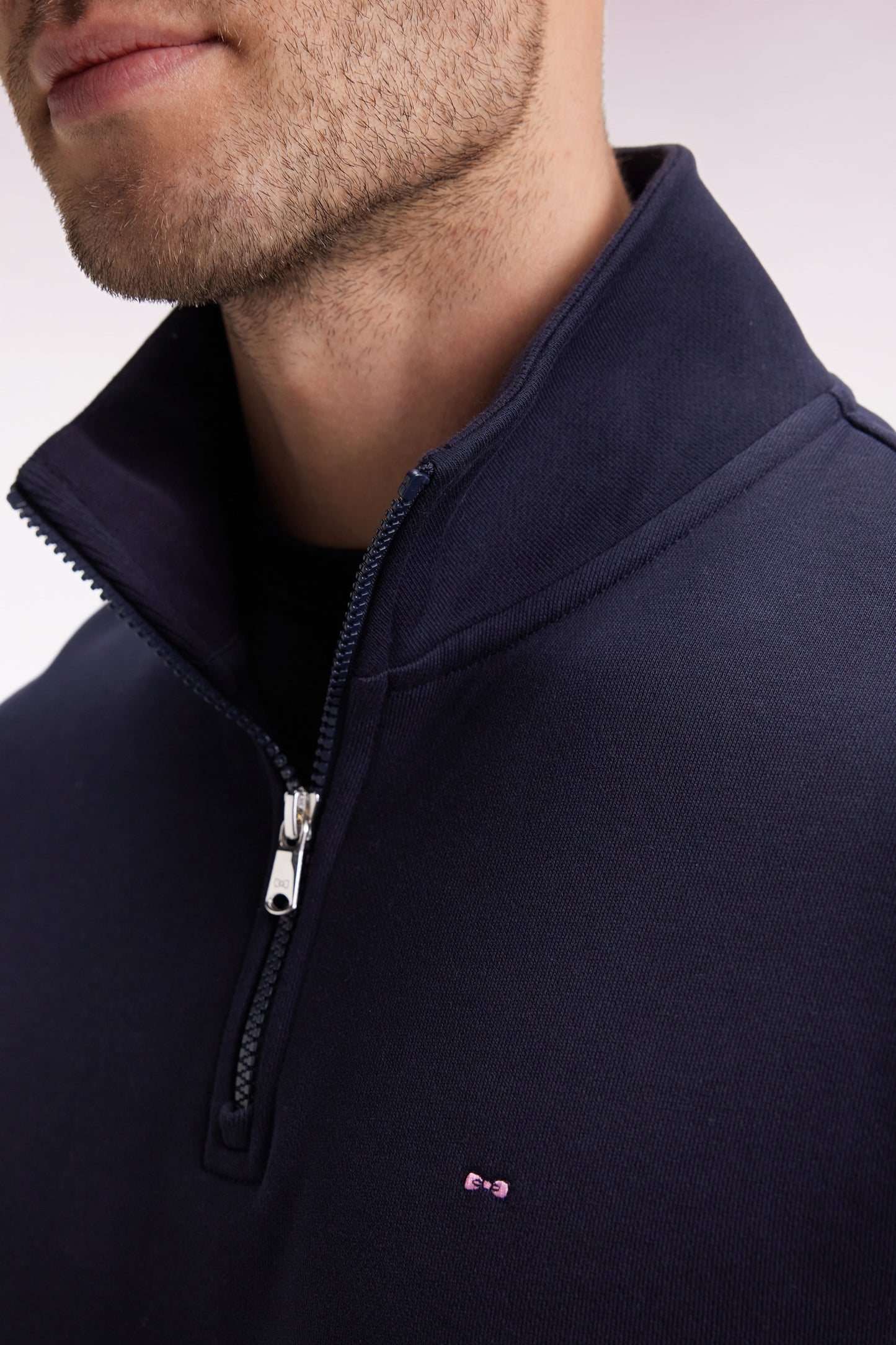 Sweatshirt à col montant zippé en molleton coton marine