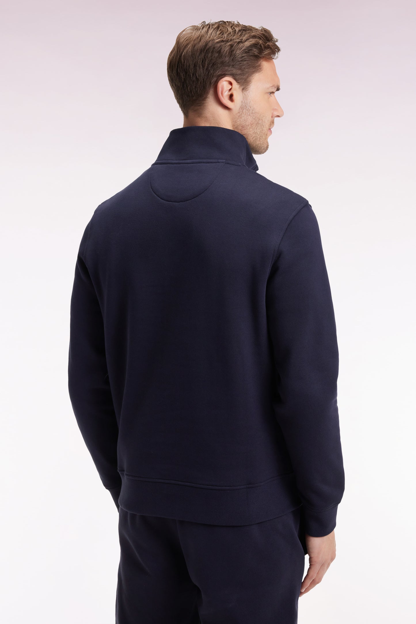 Sweatshirt à col montant zippé en molleton coton marine