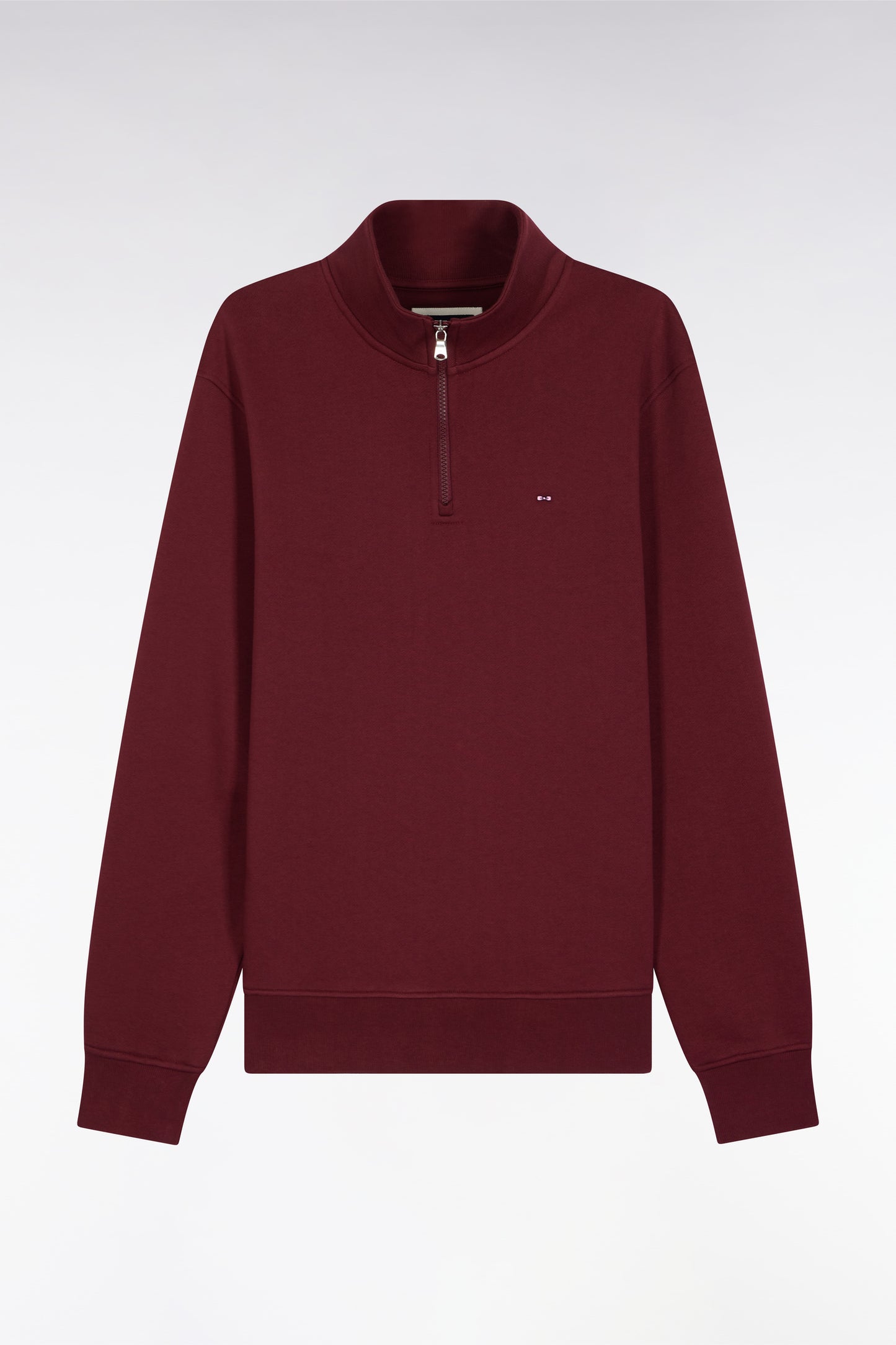 Sweatshirt à col montant zippé en molleton coton bordeaux