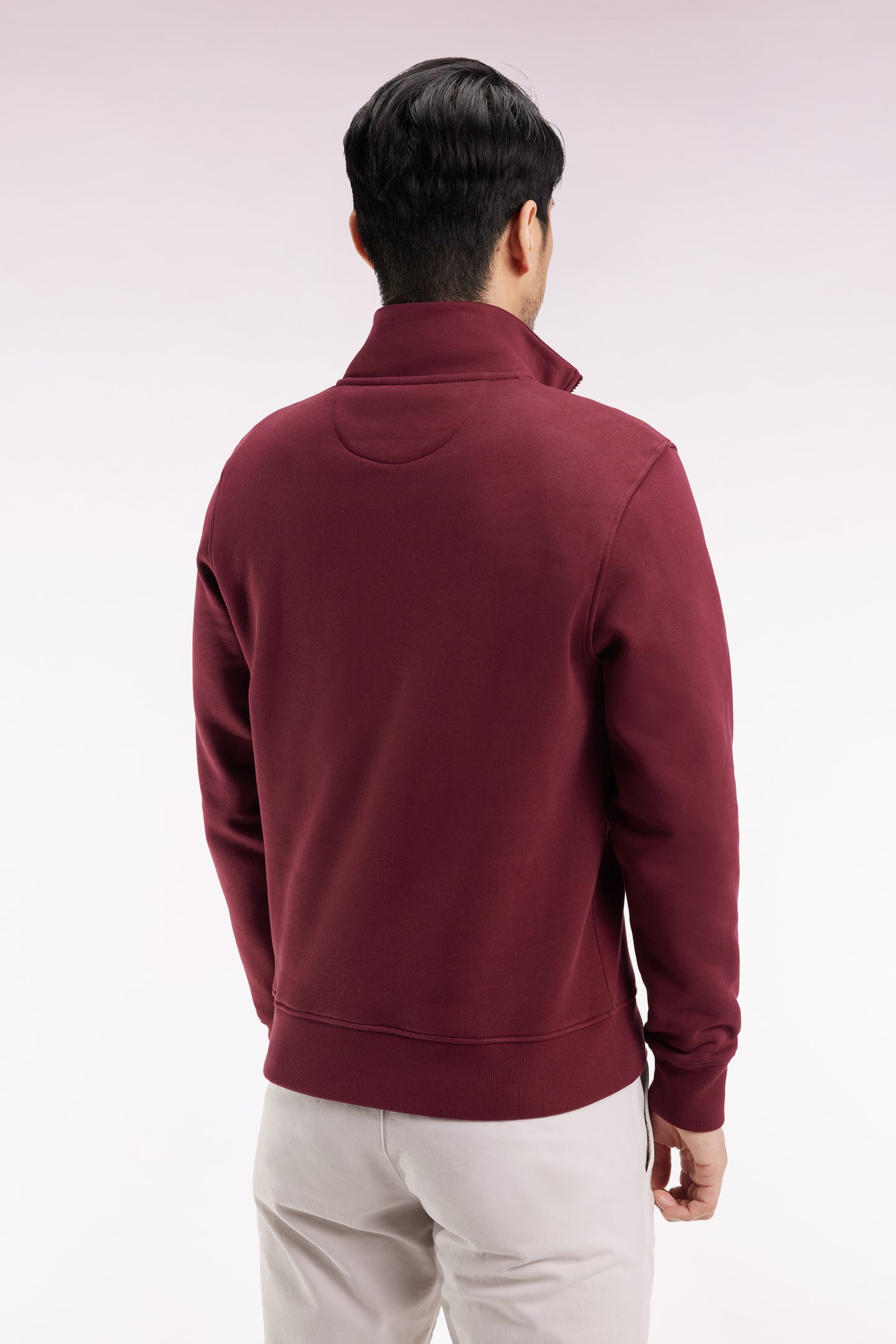 Sweatshirt à col montant zippé en molleton coton bordeaux
