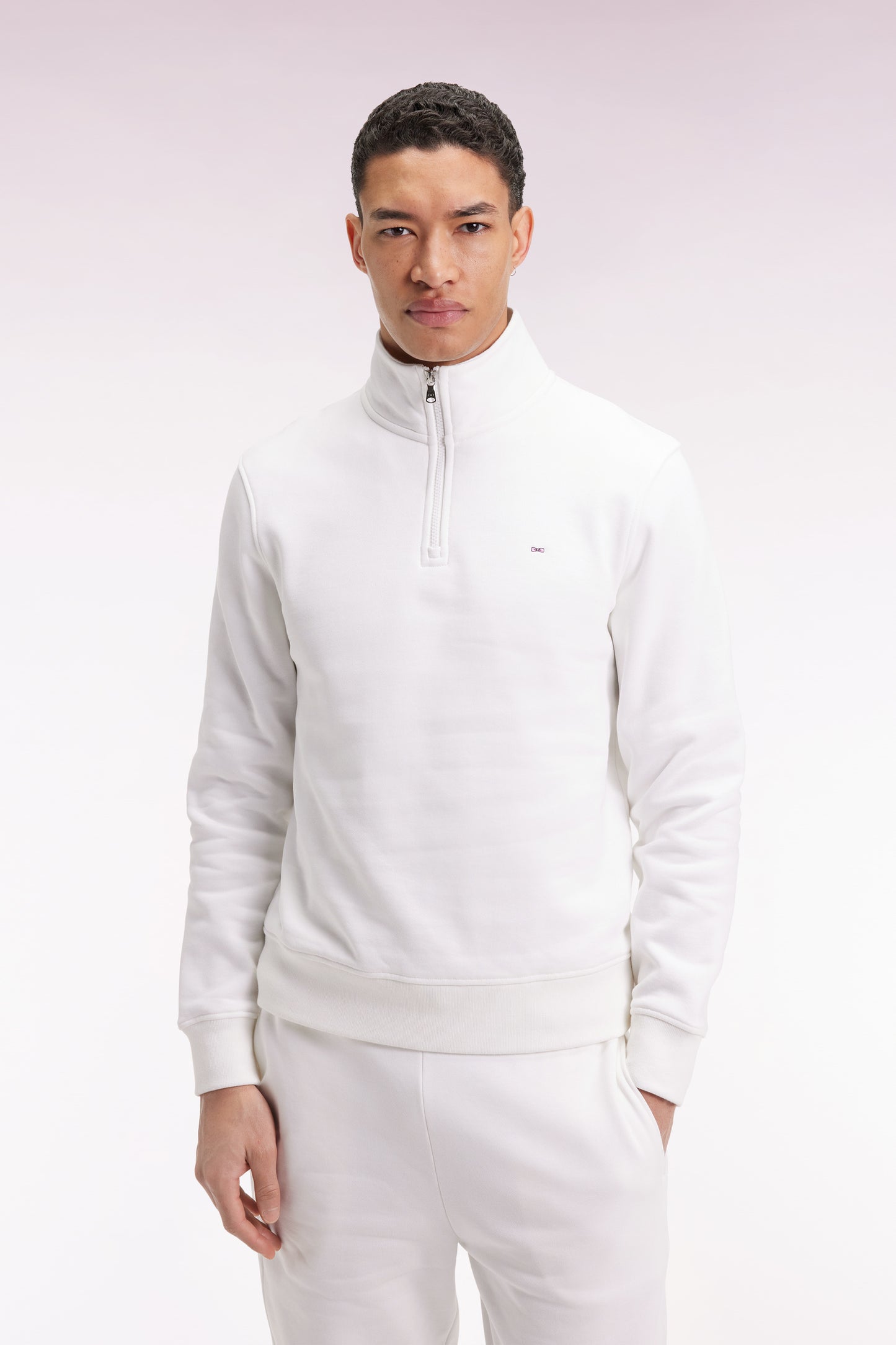 Sweatshirt à col montant zippé en molleton coton blanc