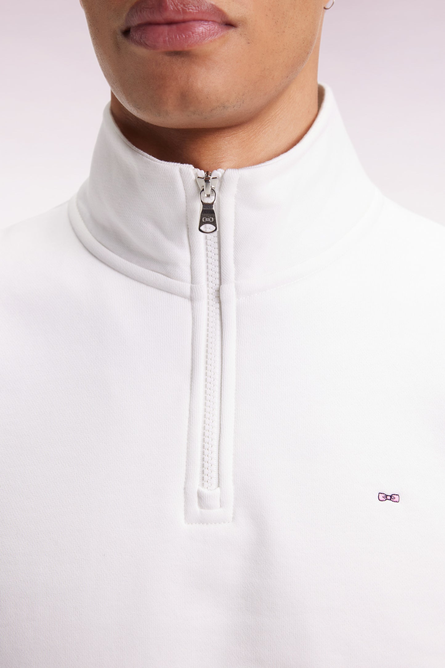 Sweatshirt à col montant zippé en molleton coton blanc