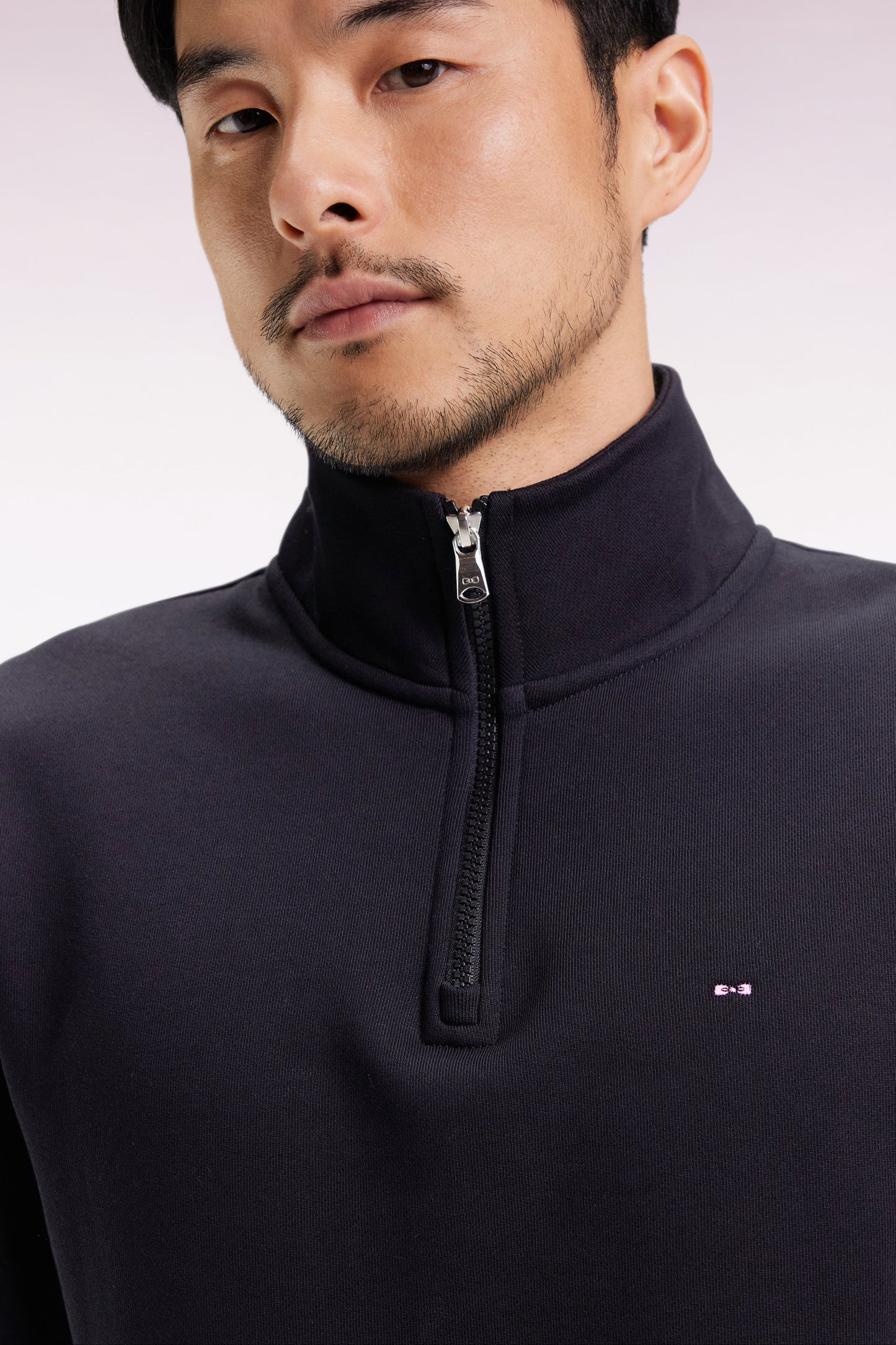 Sweatshirt à col montant zippé en molleton coton noir