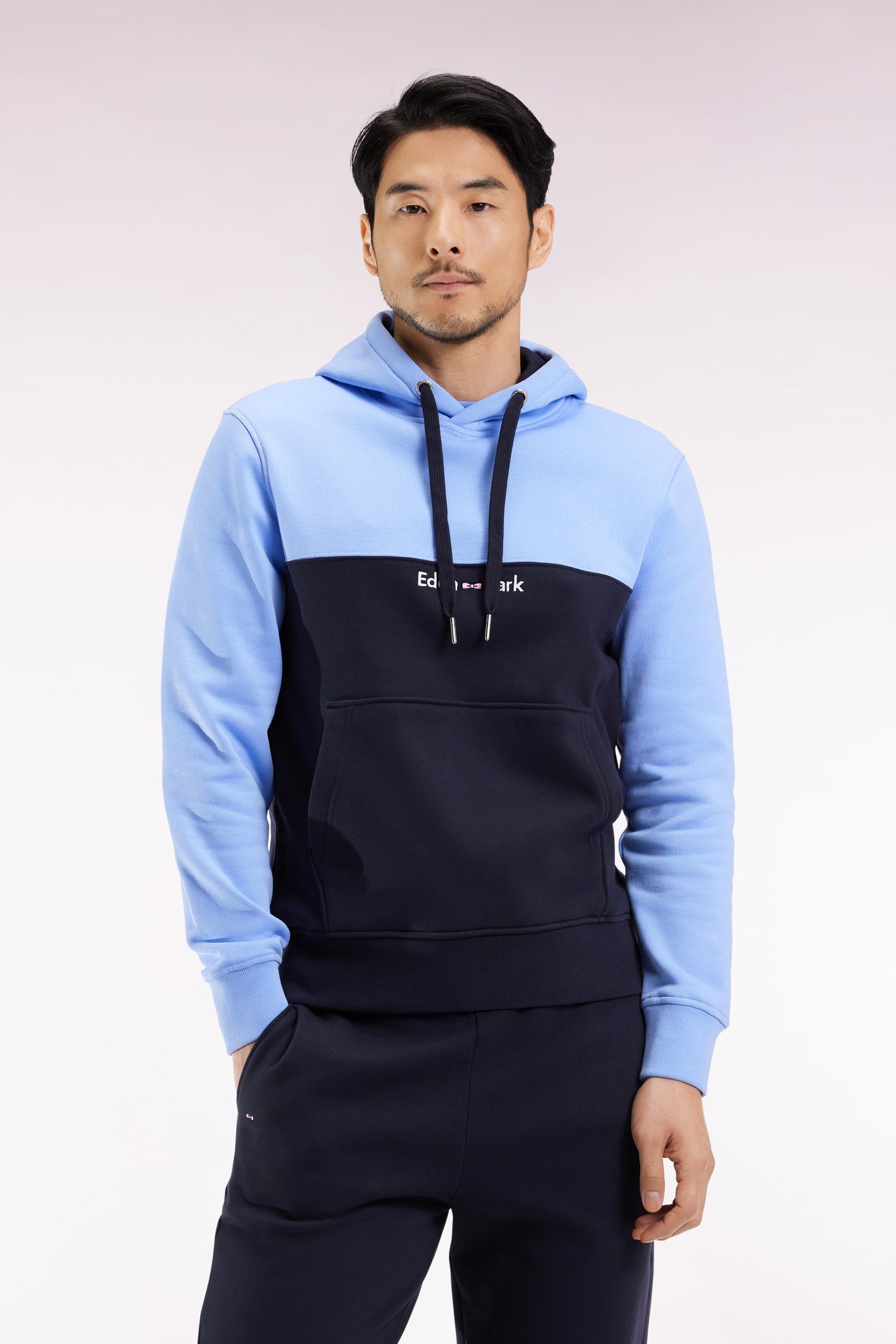 Sweatshirt à capuche bicolore rose coupe droite
