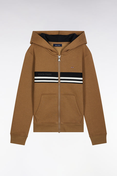 Zip-up hooded sweatshirt in camel molton blend - Image 1