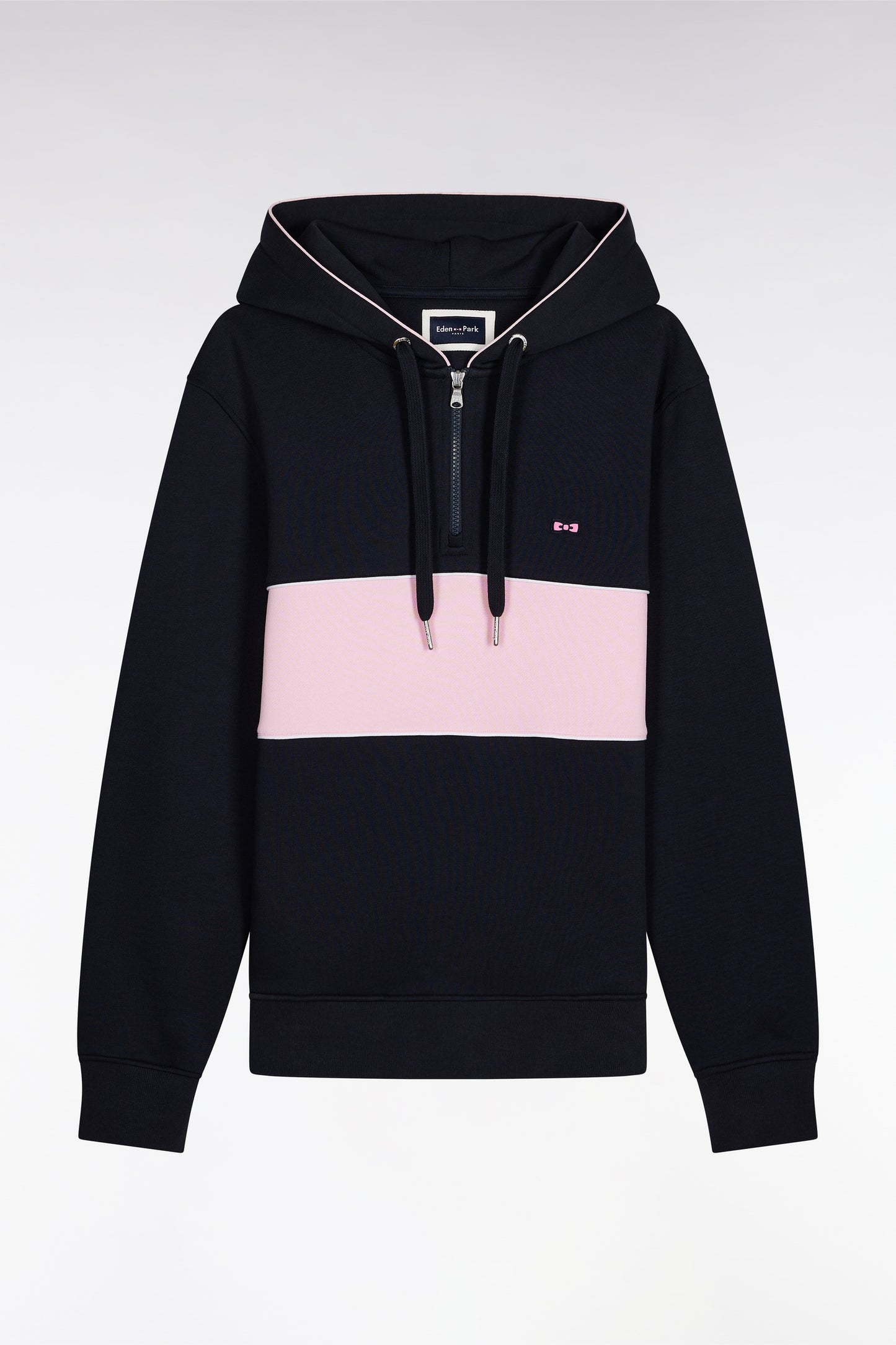 Sweatshirt à capuche semi-zippé marine et rose