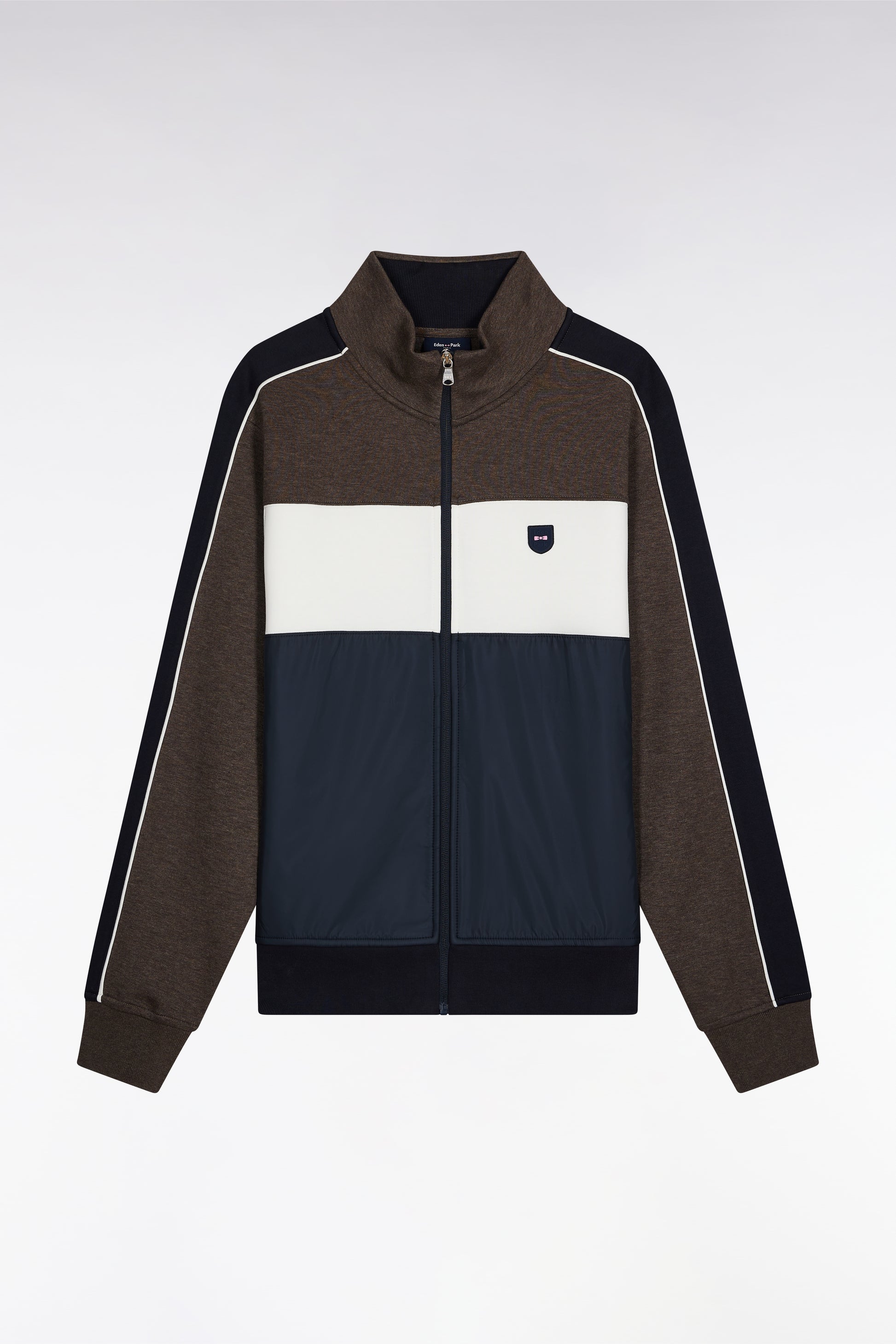 Two-material zip-up sweatshirt in brown quilted nylon – Eden Park