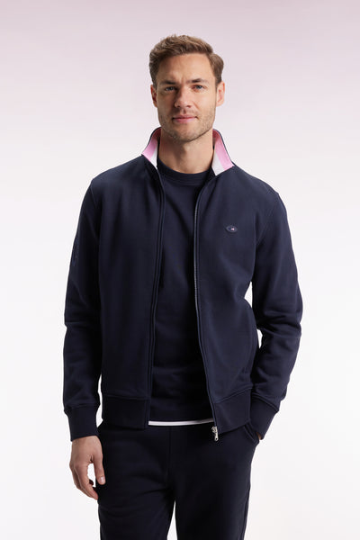 Sweatshirt zippé en coton marine broderie 10 coupe droite