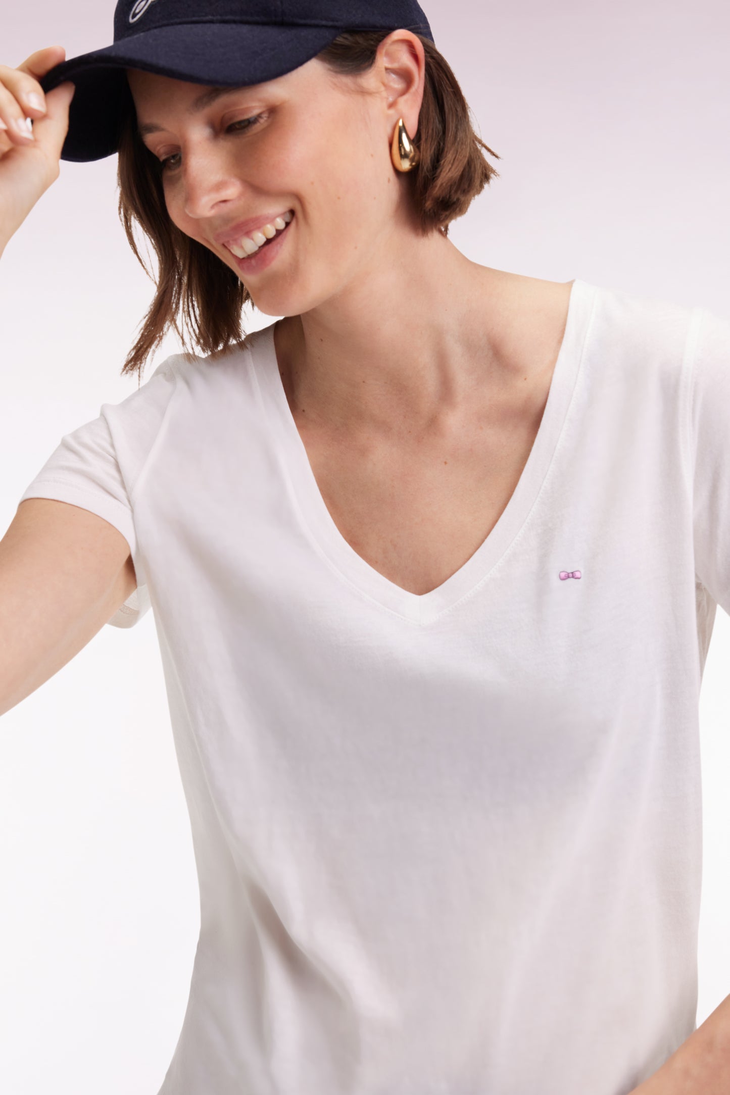 T-shirt à manches courtes en coton Pima blanc col V