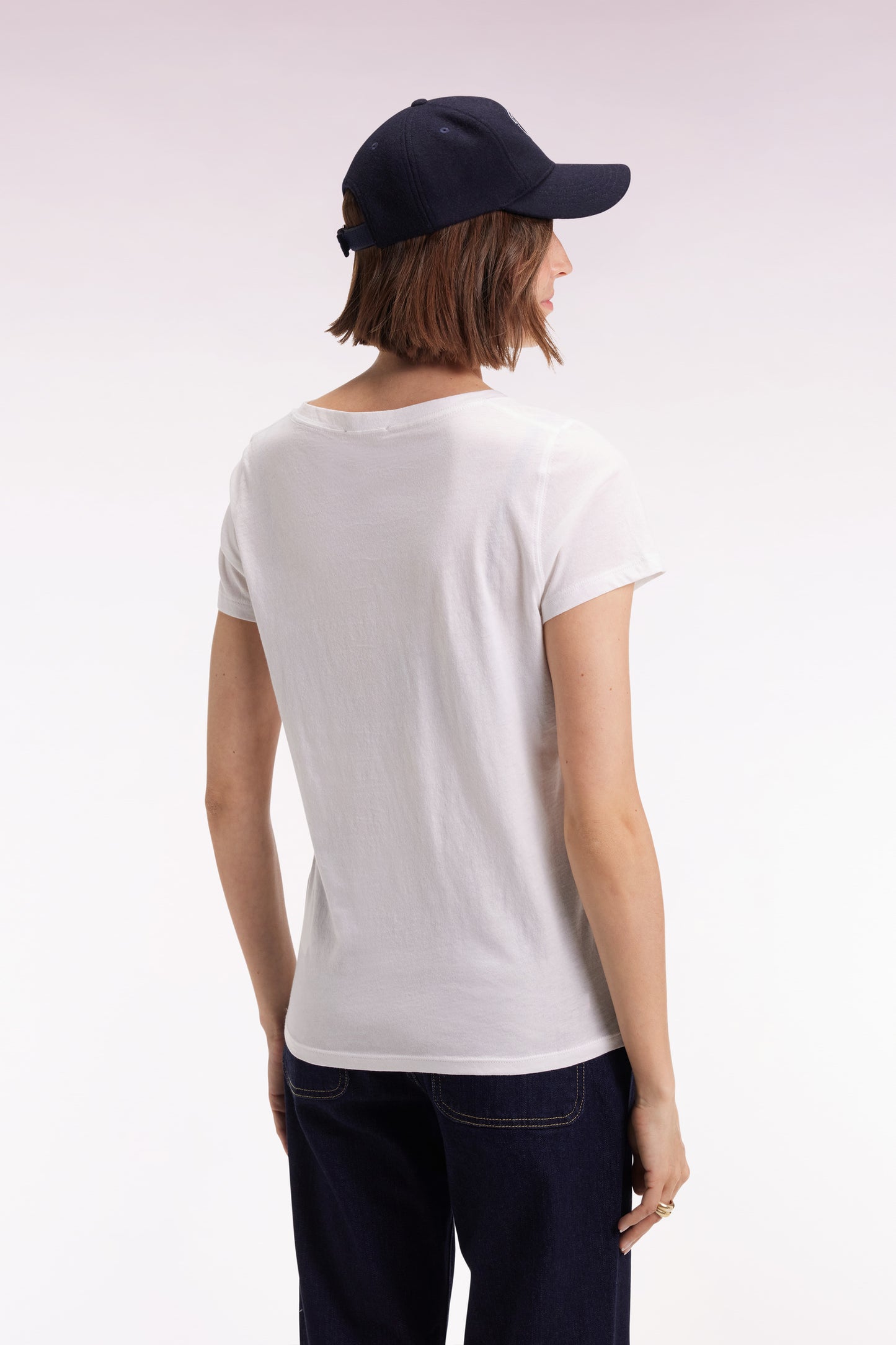 T-shirt à manches courtes en coton Pima blanc col V