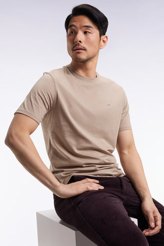 T-shirt manches courtes à col rond en coton Pima beige