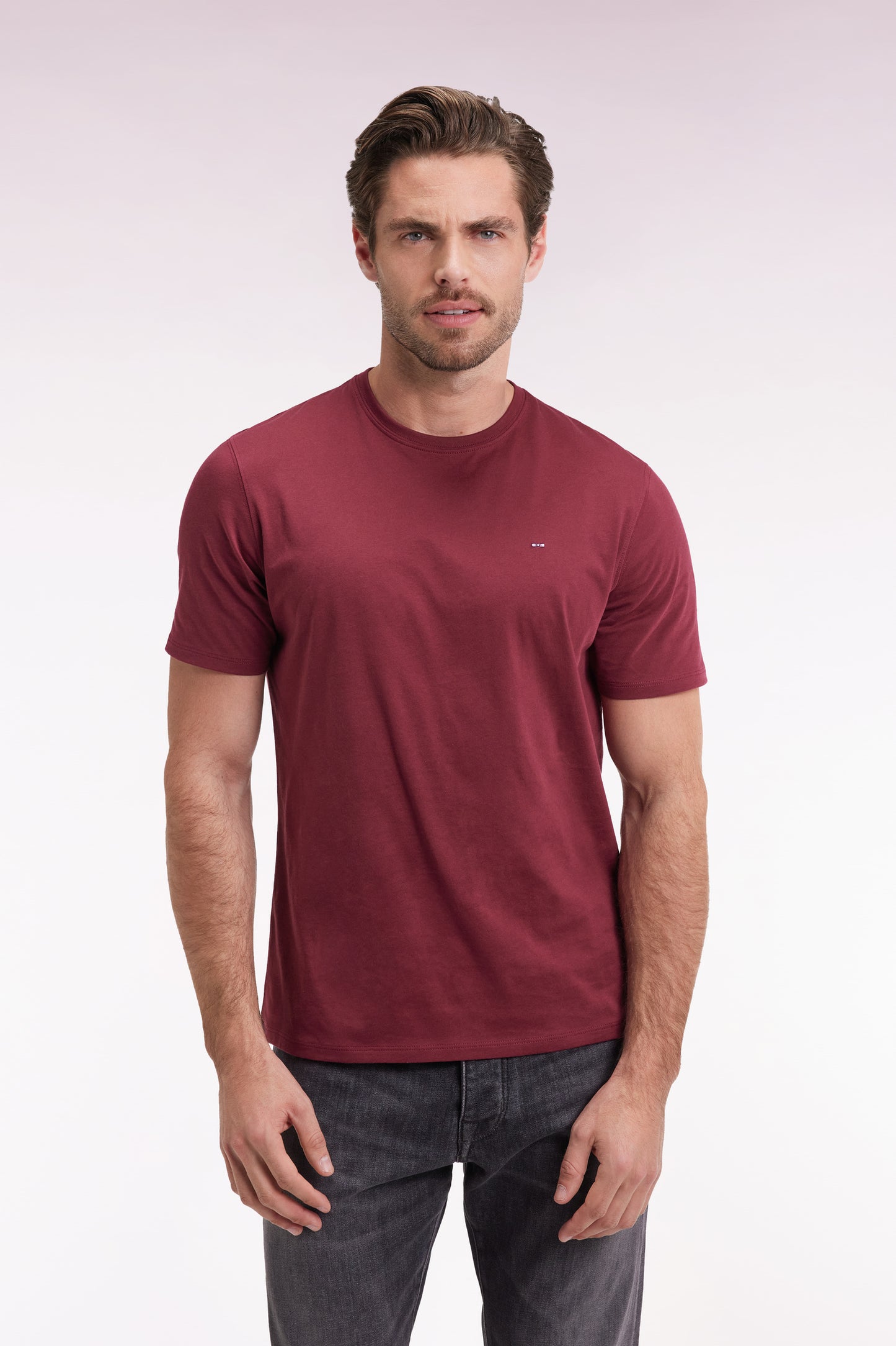 T-shirt manches courtes à col rond en coton Pima bordeaux