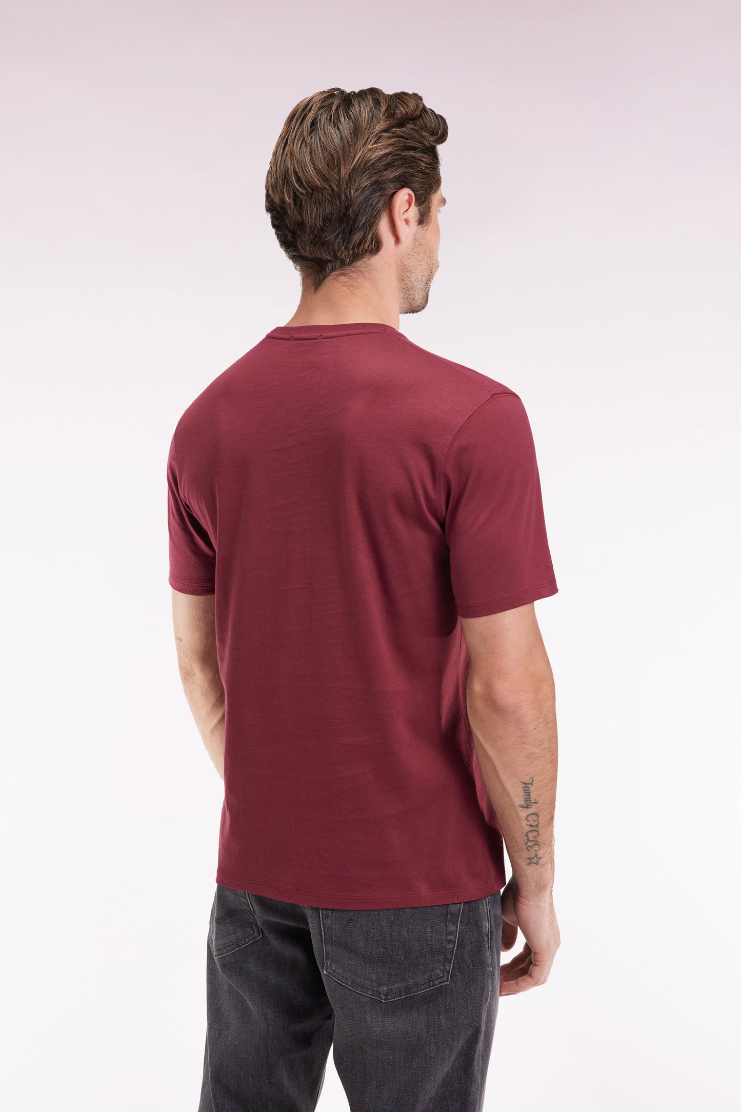 T-shirt manches courtes à col rond en coton Pima bordeaux