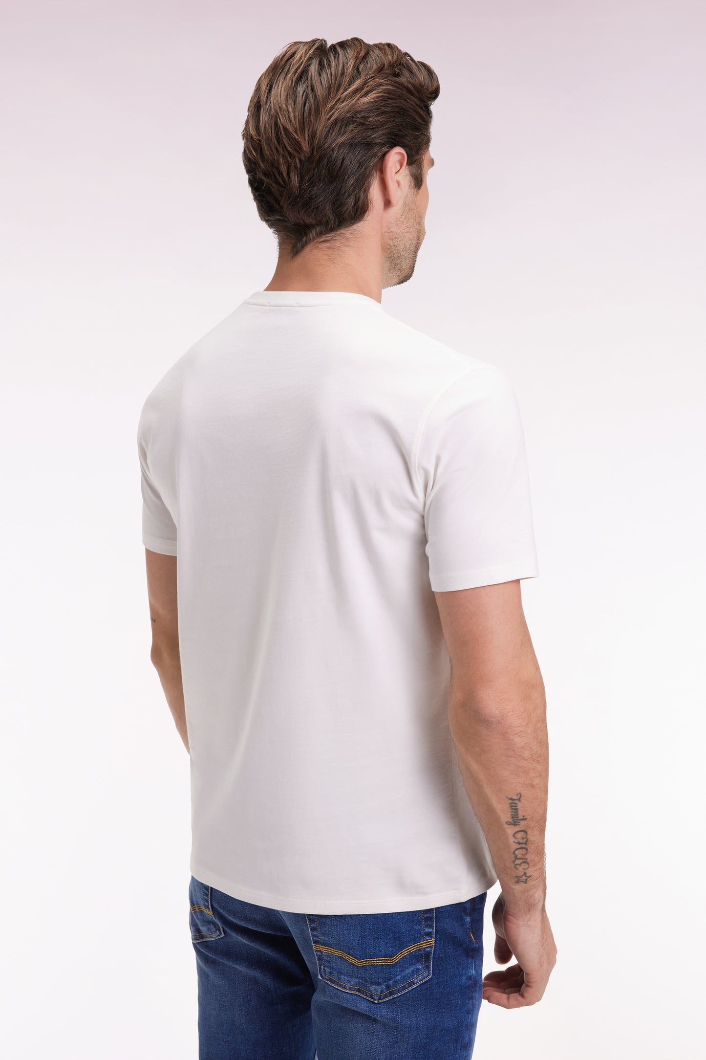 T-shirt manches courtes à col rond en coton Pima écru