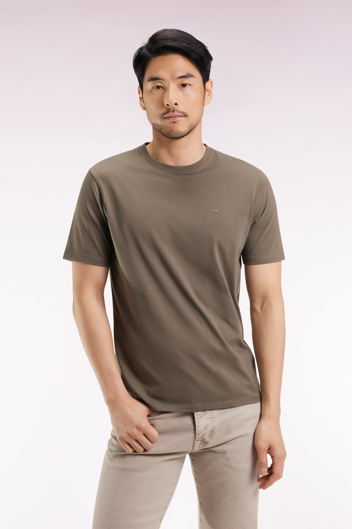 T-shirt manches courtes à col rond en coton Pima kaki