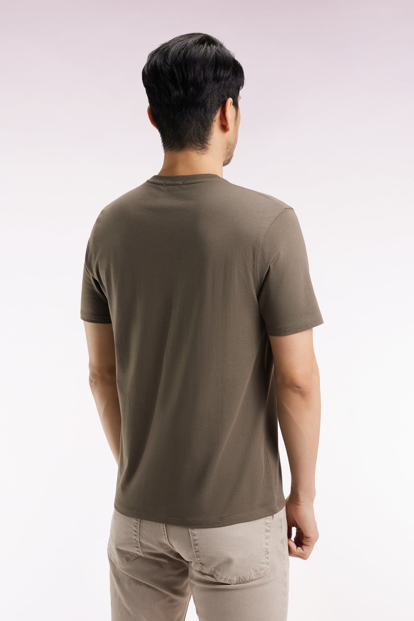 T-shirt manches courtes à col rond en coton Pima kaki