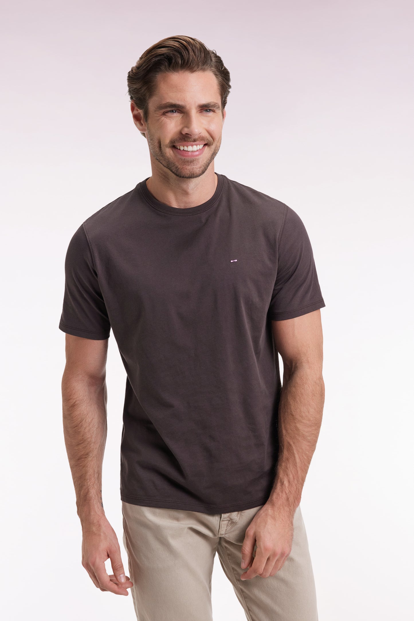 T-shirt manches courtes à col rond en coton Pima marron