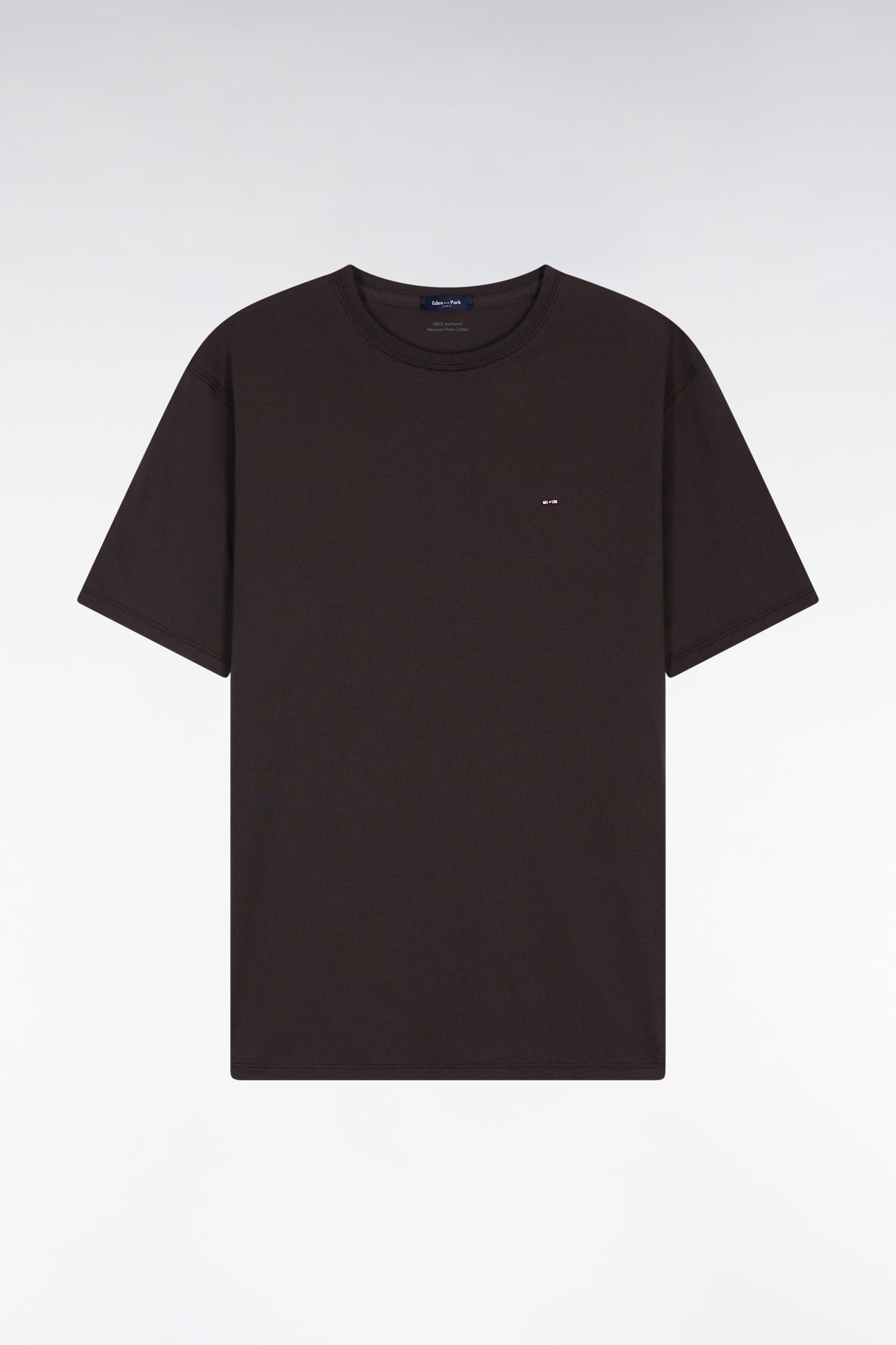 T-shirt manches courtes à col rond en coton Pima marron