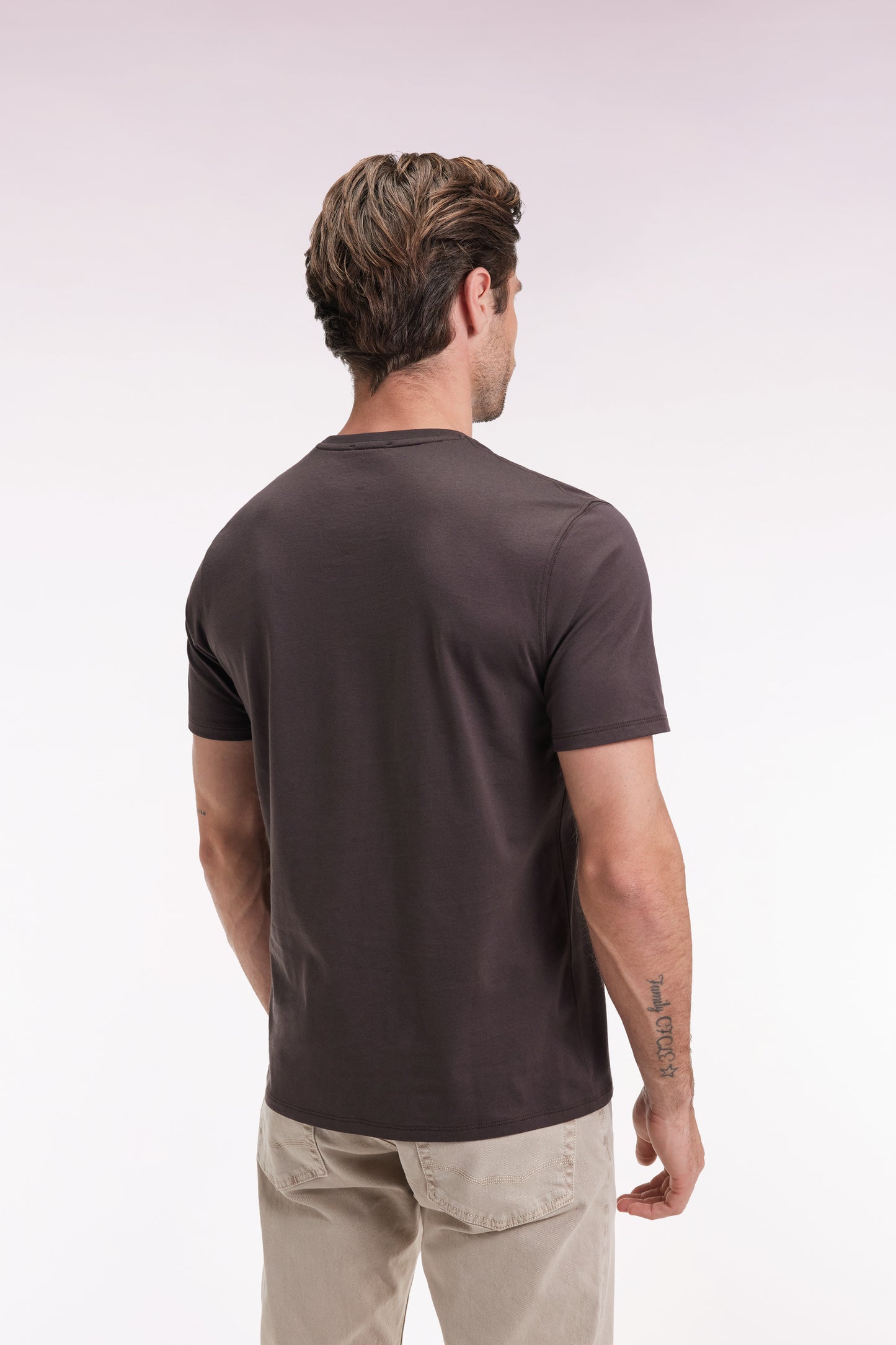 T-shirt manches courtes à col rond en coton Pima marron