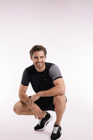 Black cotton T-shirt with contrasting short sleeves