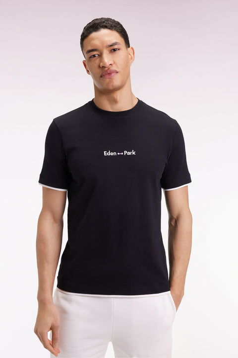 T-shirt à manches courtes broderie Eden Park en coton noir - Image 1