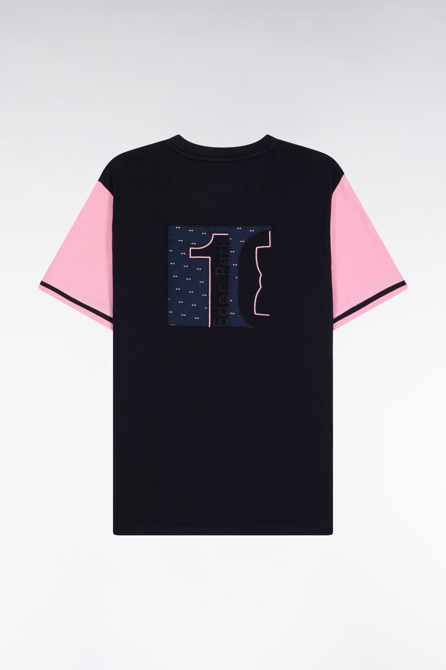T-shirt à manches courtes bicolore en coton brodé marine et rose