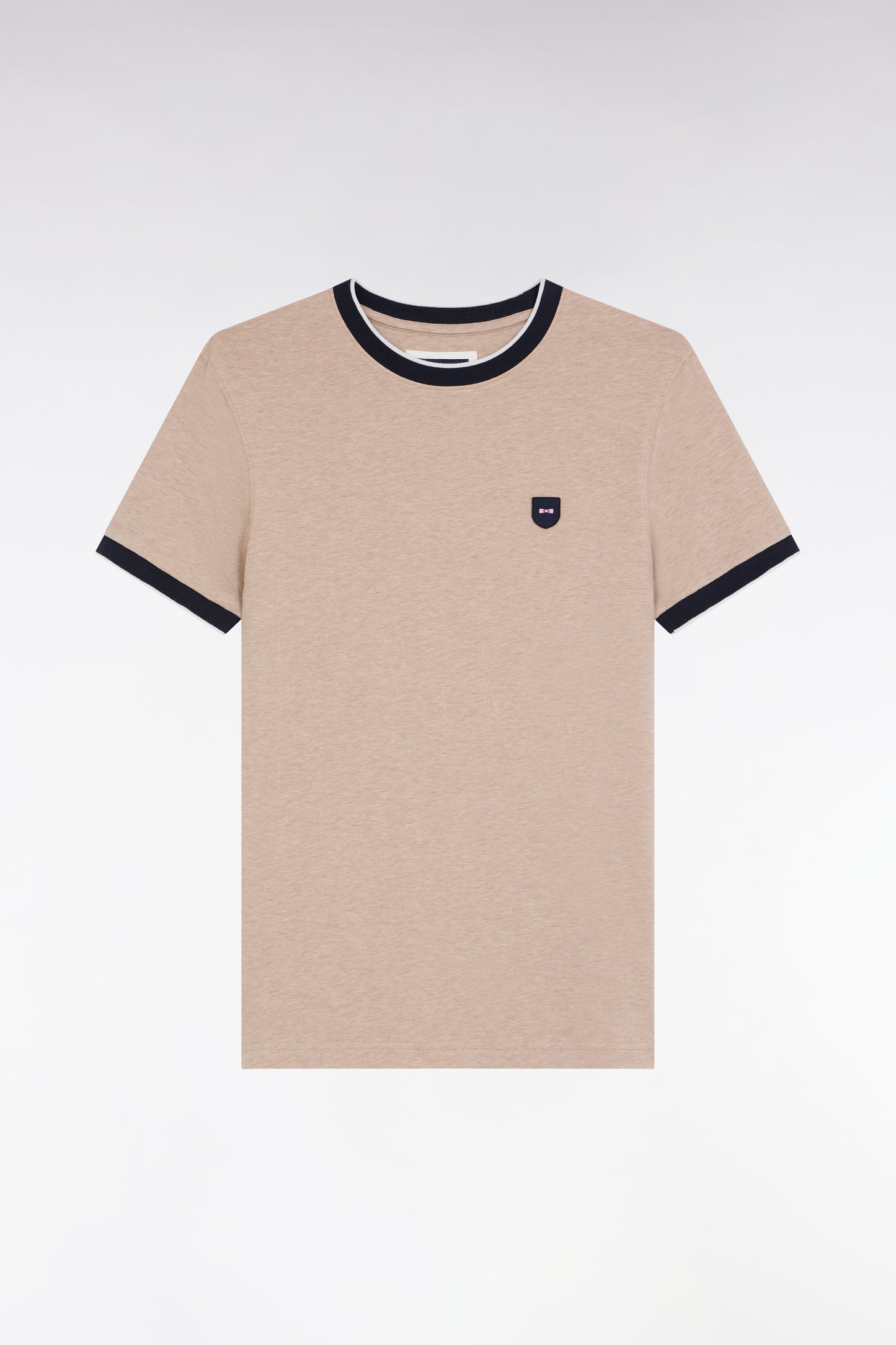 T-shirt à manches courtes en coton stretch camel coupe ajustée