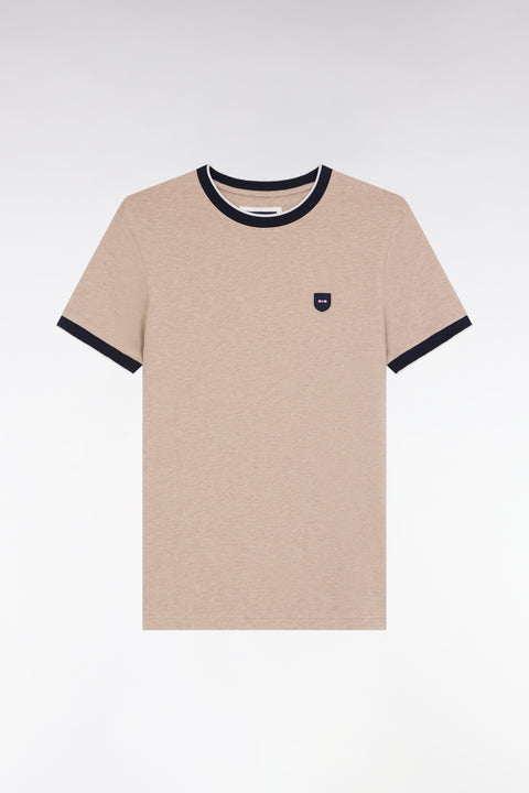 T-shirt à manches courtes en coton stretch camel coupe ajustée - Image 1
