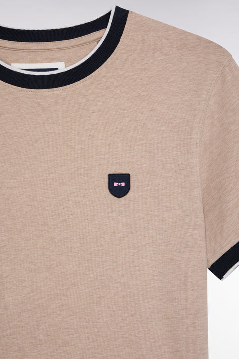 T-shirt à manches courtes en coton stretch camel coupe ajustée - Image 2